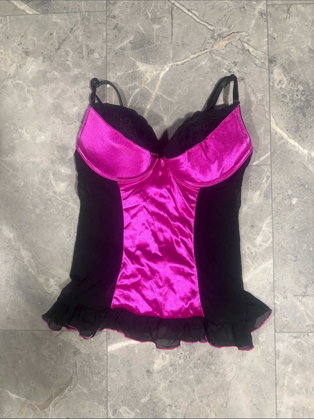 Satin & Lace Bustier Camisole - Fuchsia and Black